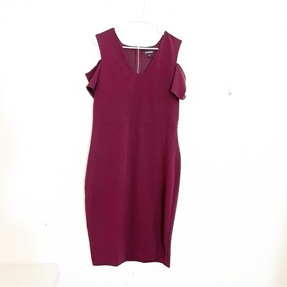 Express Women V-Neck Cold Shoulder Sheath Dress Size 14 Red Occasional Events